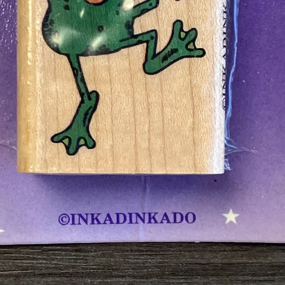 Inkadinkado Small Jumping Smiling Frog Googly Eyes Wood Mounted Rubber Stamp
